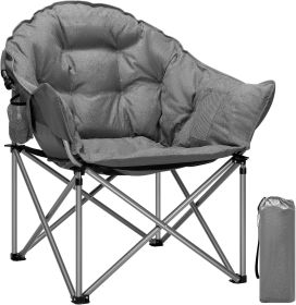 Oversized Camping Chair, Padded Folding Moon Round Chair, Portable Saucer Chair with Cup Holder & Carry Bag, Supports up