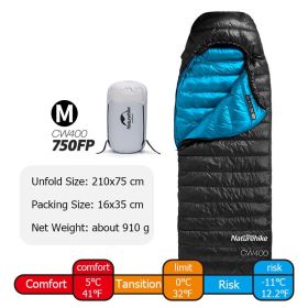 Naturehike Goose Down Sleeping Bag CW400 Waterproof Sleeping Bags Envelope Backpacking Traveling Hiking Camping Sleeping Bag (Color: 750FP Black - M)