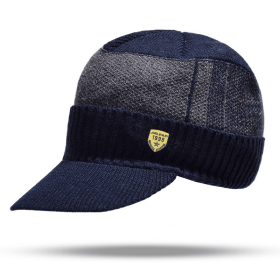 Men Winter Knitted Hat Outdoor Cycling Ear Protection Warmth Peaked Cap Casual Fashion Sunhat Bomber Hats 56-61CM (Color: Velvet navy5)