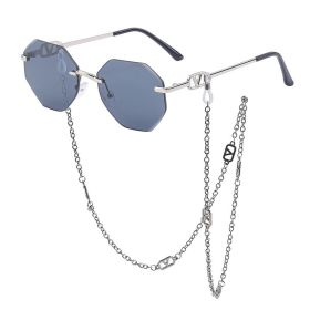 Korean Fashion Sunglasses Women Wholesale Explosive Frameless Framed Chain Sunglasses Trend New (Color: C2 silver all gray)