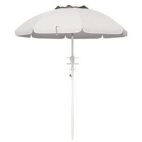 Outsunny 5.7' Portable Beach Umbrella with Tilt, Adjustable Height, 2 Cup Holders & Hooks, UV 40+ Ruffled Outdoor Umbrella with Vented Canopy (Color: as Pic)