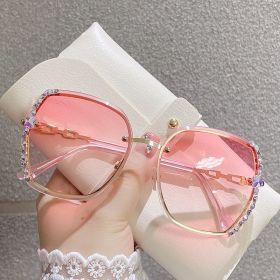 Woman Rimless Rhinestone Sunglasses; Women Oversized Rimless Gradient Stylish Design Oversized Sunglasses (Color: Gradient Powder)