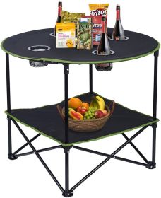 LEADALLWAY Camping Table Folding Picnic Table with 4 Cup Holders and Carrying Bags Collapsible Canvas Portable Tables Folding (Color: Black army Green)