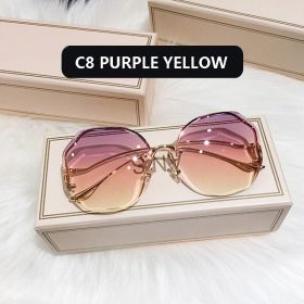 Fashion Sunglasses Women Metal Female UV400 Vintage Ladies Stylish Design Oversized Square Sunglasses For Women (Color: PURPLE YELLOW)